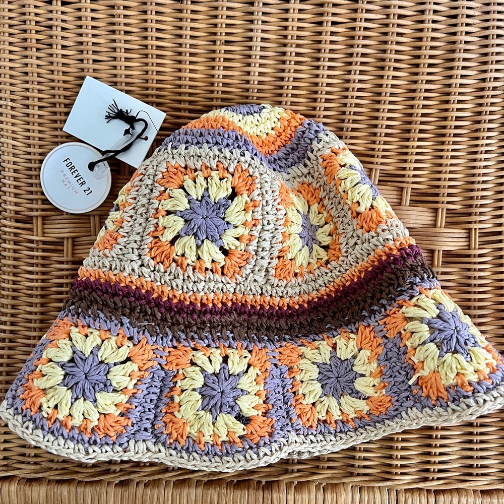 Crochet Straw Multicolor Bucket Hat - Picture 6 of 6